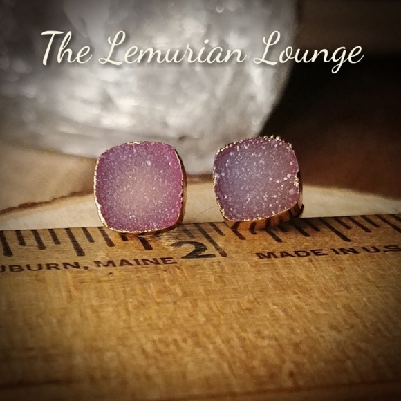 Boho Gypsy Crystal Druzy Stud Earingd - Picture 4 of 4